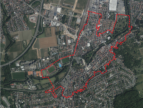 Karte Innenstadt Bad Vilbel mit eingezeichnetem Fördergebiet