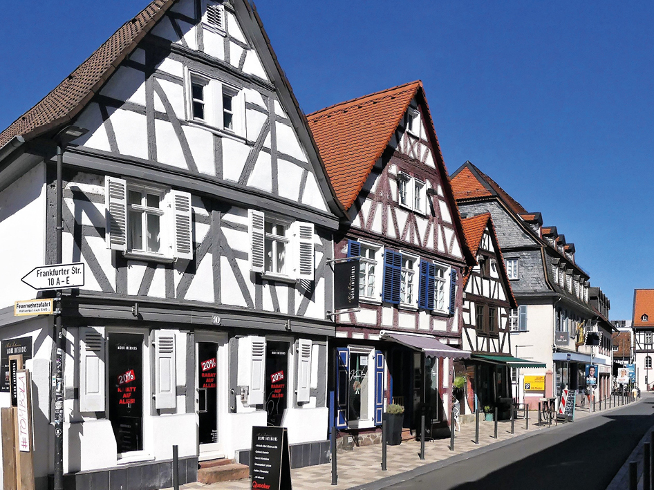 Ansicht Fachwerkhäuser in Frankfurter Straße in Bad Vilbel.